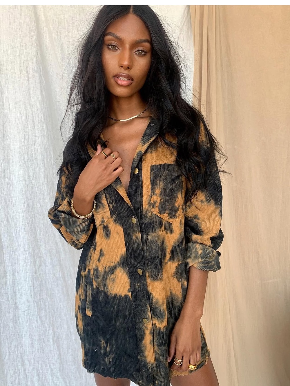 Urban Daizy Corduroy Brown and Black Women's Oversized Flannel